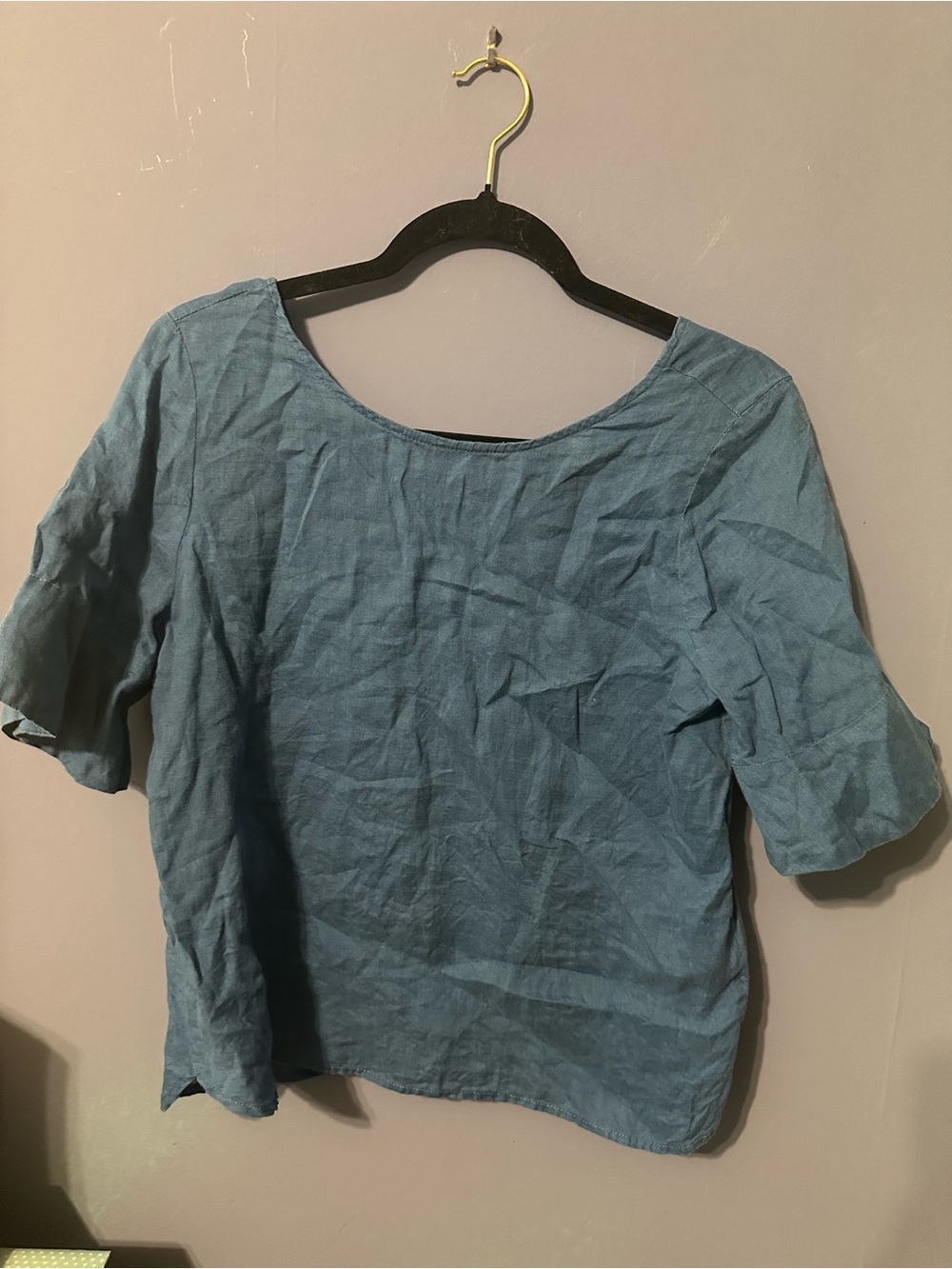 ANTONIO MELANI Dusty Blue Linen-Blend Short Sleeve Tunic